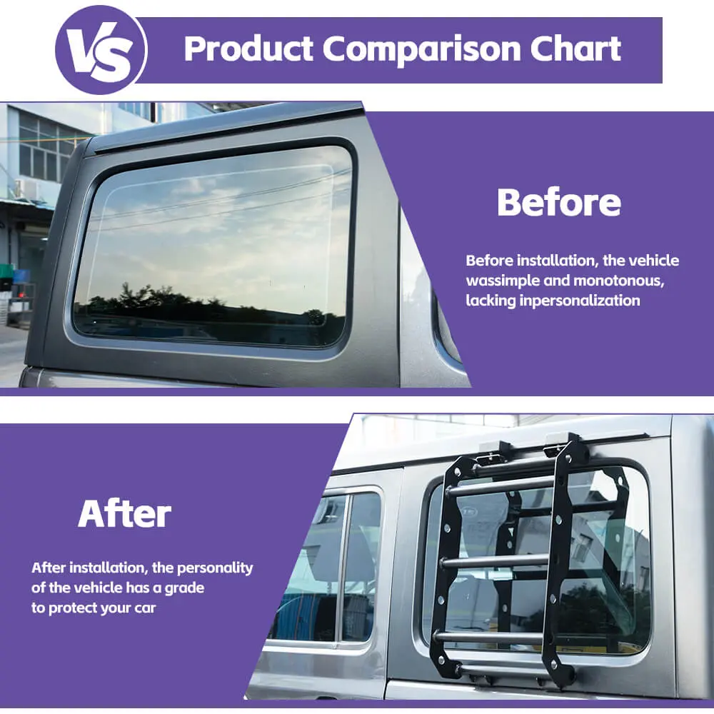 For 2018+ Jeep Wrangler JL Car Rear Window Climbing Ladder Iron Black - Image 2
