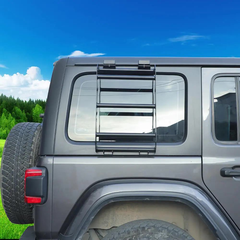 For 2018+ Jeep Wrangler JL Car Rear Window Climbing Ladder Iron Black - Image 3