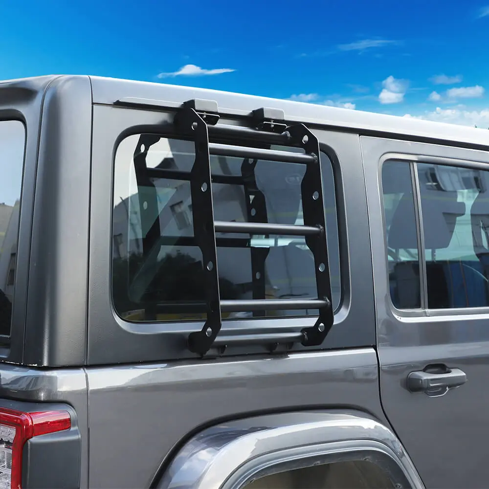 For 2018+ Jeep Wrangler JL Car Rear Window Climbing Ladder Iron Black - Image 4
