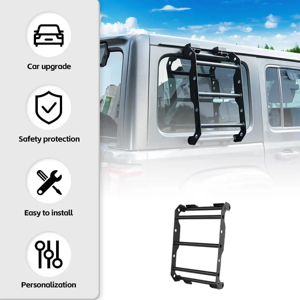 For 2018+ Jeep Wrangler JL Car Rear Window Climbing Ladder Iron Black - Image 7