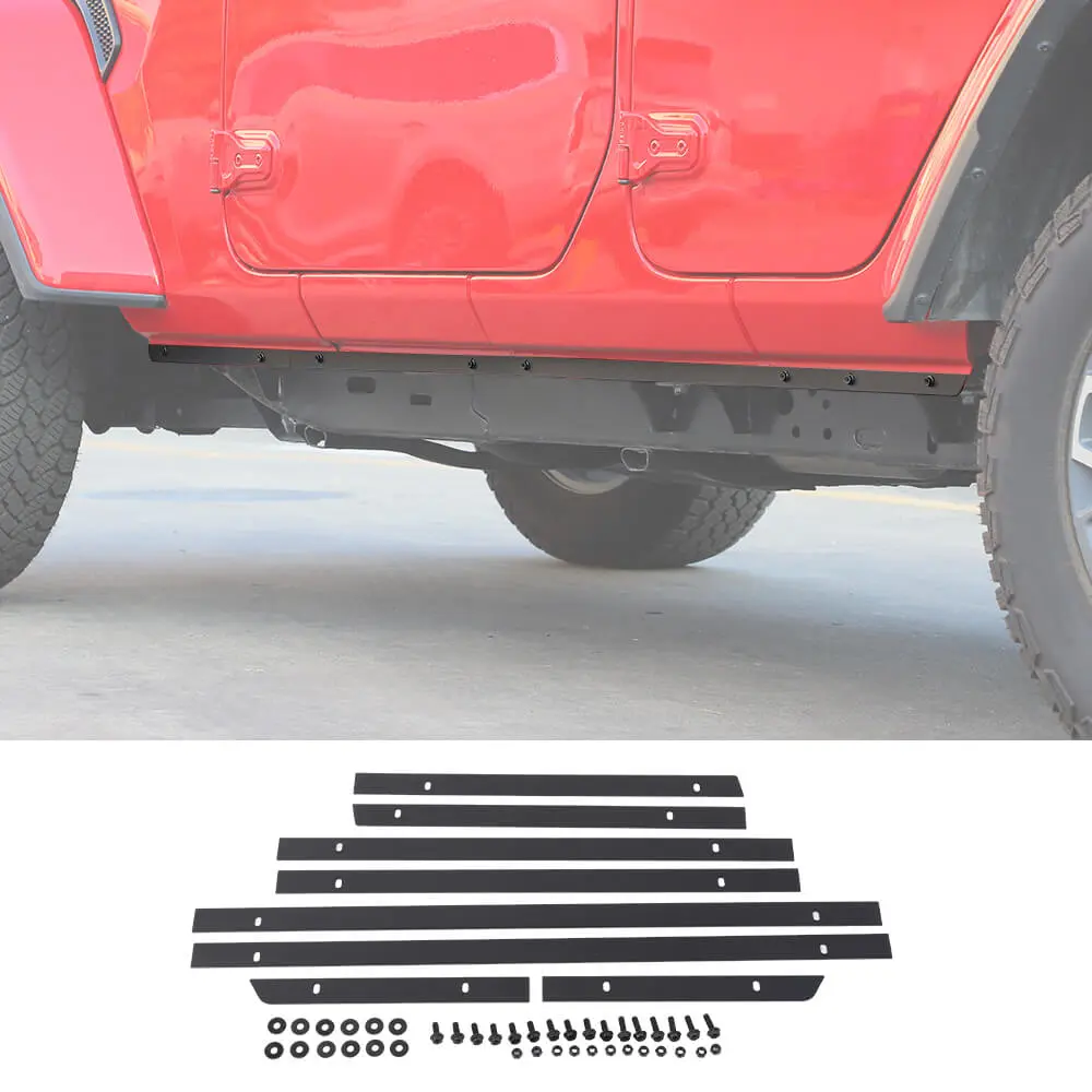 For 2018+ Jeep Wrangler JL 4Door Iron Side Skirts Rocker Panel Trim Cover Pinch Weld Cover