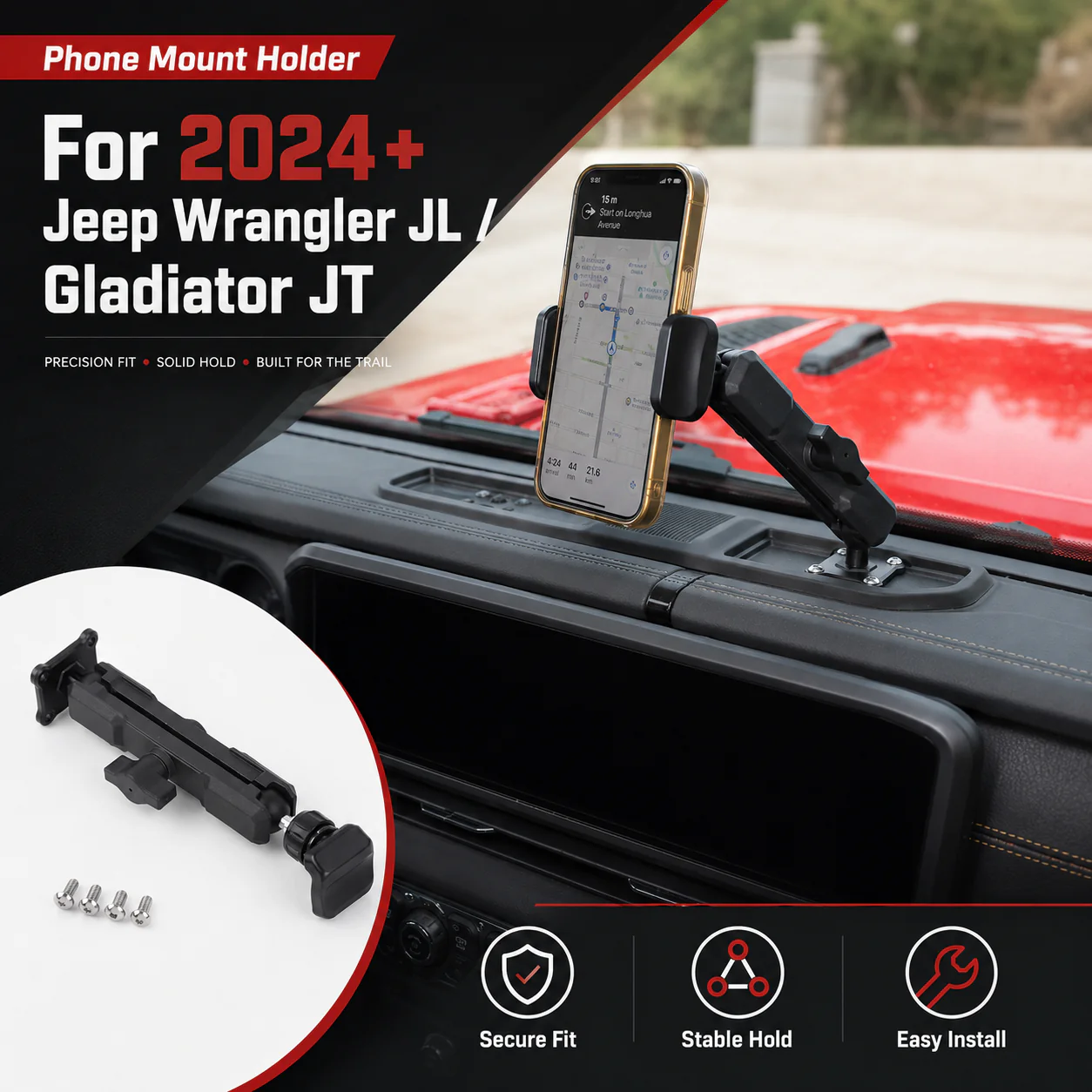 For 2024+ Jeep Wrangler JL/Gladiator JT Car Mobile Phone Mount Stand Holder - Image 2