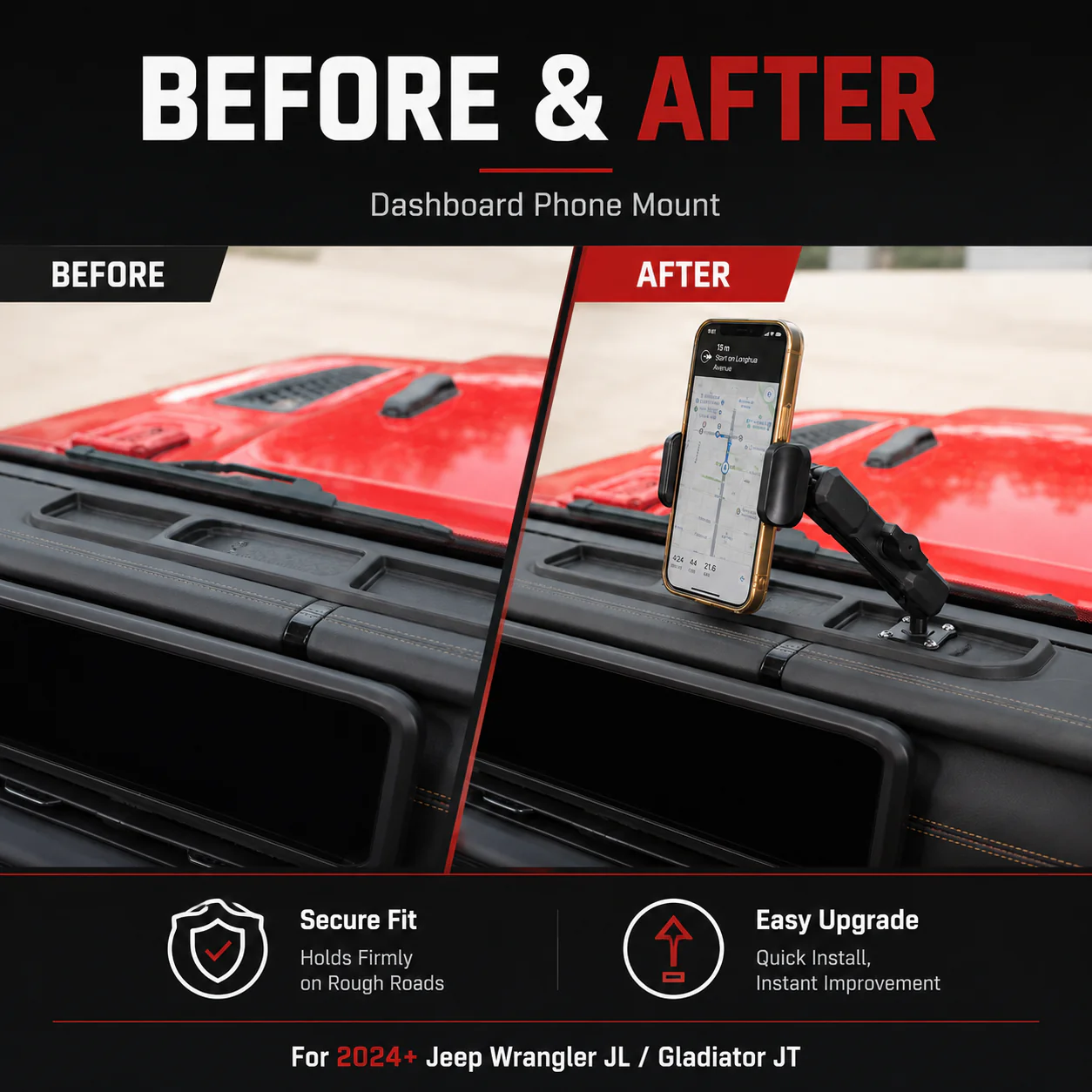 For 2024+ Jeep Wrangler JL/Gladiator JT Car Mobile Phone Mount Stand Holder - Image 3