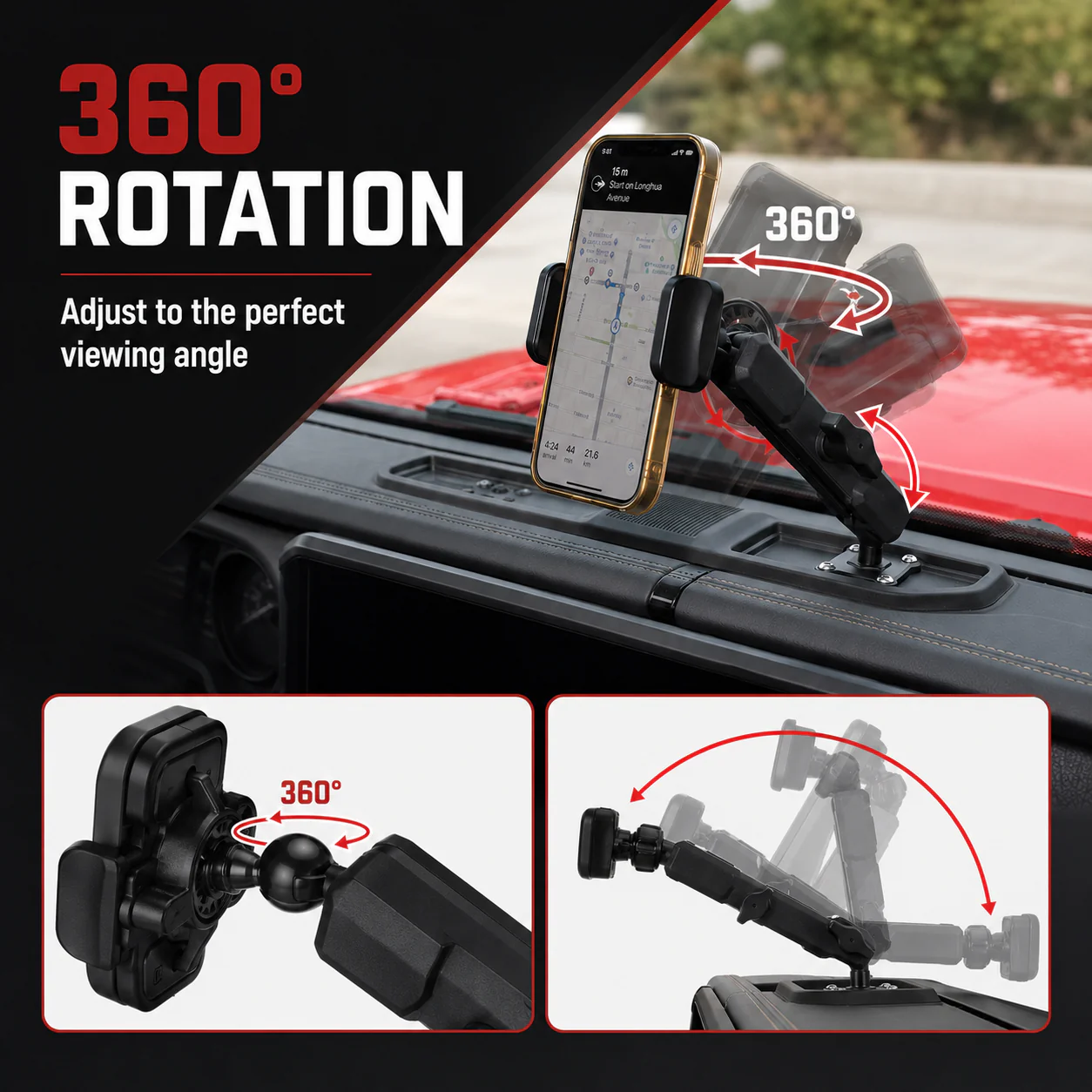 For 2024+ Jeep Wrangler JL/Gladiator JT Car Mobile Phone Mount Stand Holder - Image 4