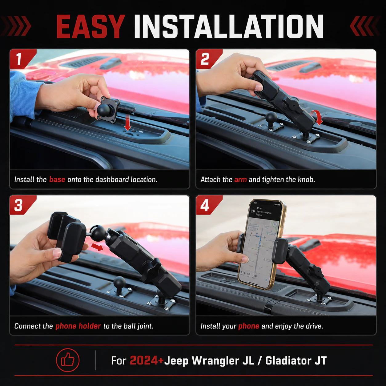 For 2024+ Jeep Wrangler JL/Gladiator JT Car Mobile Phone Mount Stand Holder - Image 7
