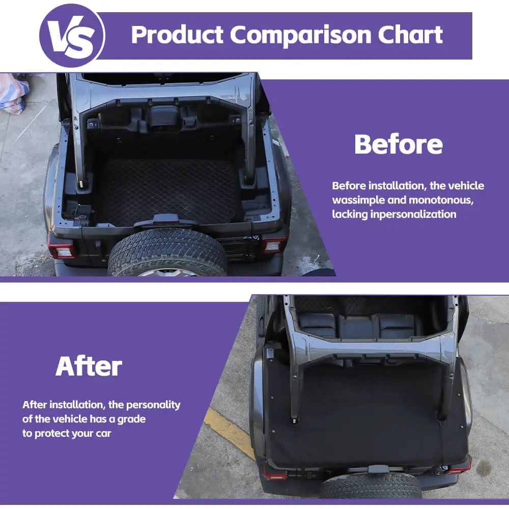 For 2018+ Jeep Wrangler JL JLU 4-door Rear Cargo Cover Privacy Shade Trunk Luggage Cover Waterproof Oxford - Image 2