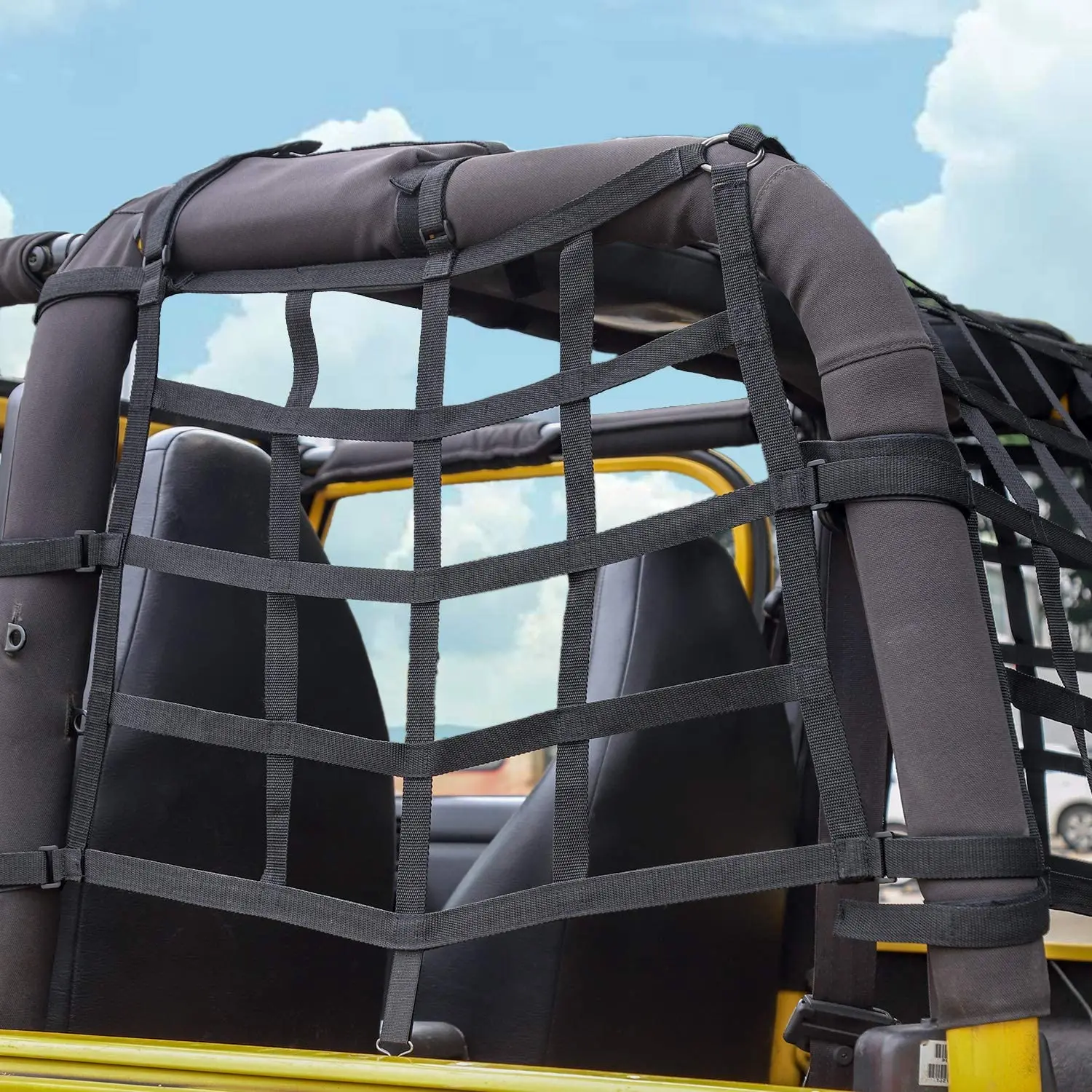 For 1997-2006 Jeep Wrangler TJ 3Pcs Mesh Cargo Netting Roof Net (Black) - Image 3