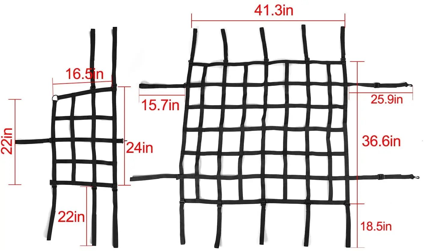 For 1997-2006 Jeep Wrangler TJ 3Pcs Mesh Cargo Netting Roof Net (Black) - Image 6
