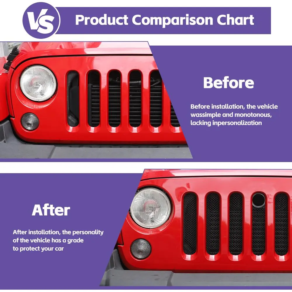 For 2007-2018 Jeep Wrangler JK Front Bumper Grille 3D Insect-proof Net Cover Black - Image 2