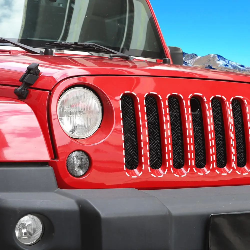 For 2007-2018 Jeep Wrangler JK Front Bumper Grille 3D Insect-proof Net Cover Black - Image 3