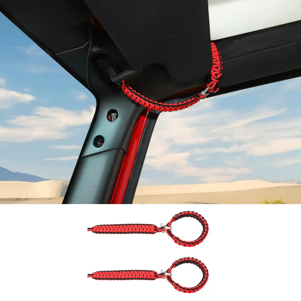 For Jeep Wrangler JK JL & Gladiator JT Front Door Top Roll Bar Paracord Grab Handles Grip Handle