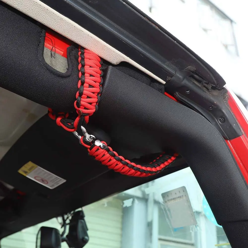 For Jeep Wrangler JK JL & Gladiator JT Front Door Top Roll Bar Paracord Grab Handles Grip Handle - Image 2