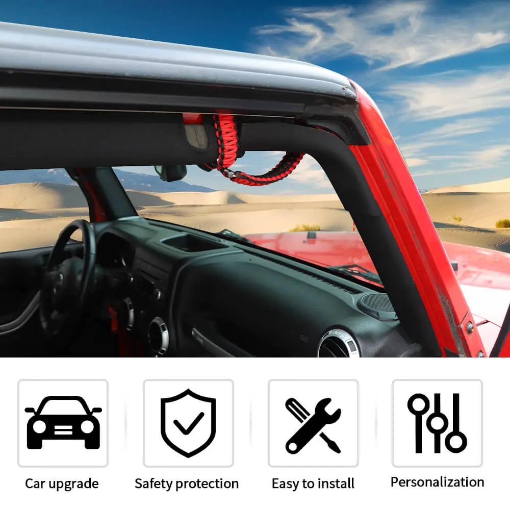 For Jeep Wrangler JK JL & Gladiator JT Front Door Top Roll Bar Paracord Grab Handles Grip Handle - Image 4