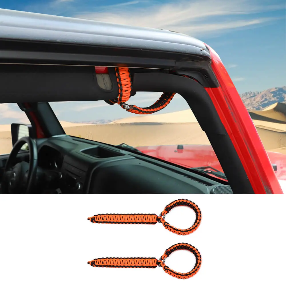 For Jeep Wrangler JK JL & Gladiator JT Front Door Top Roll Bar Paracord Grab Handles Grip Handle - Image 9