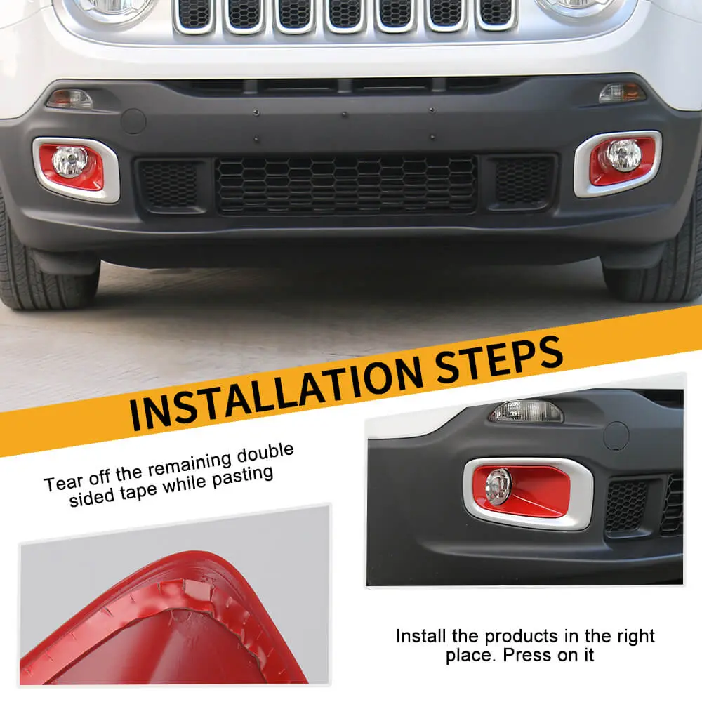 For 2015-2018 Jeep Renegade Front Fog Light Lamp Bezels Trim Frame - Image 5