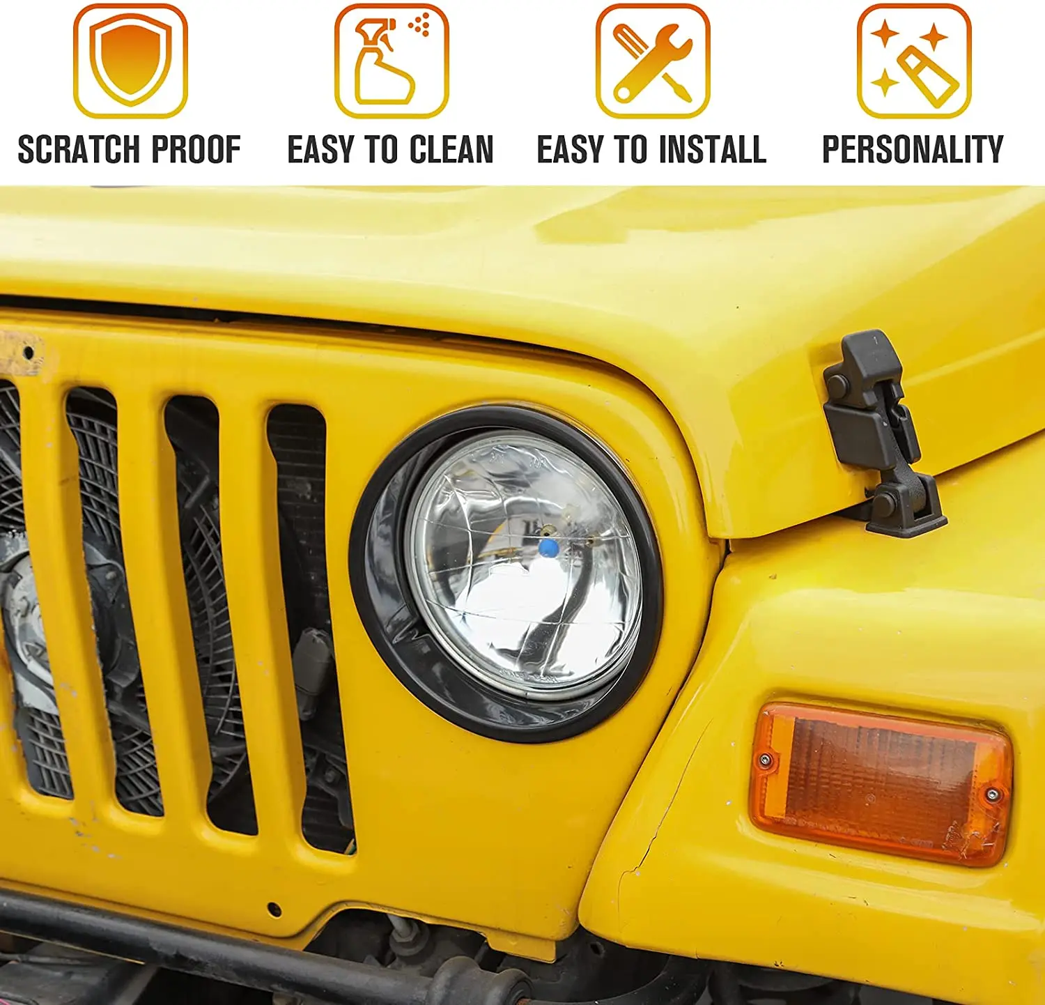 For 1997-2006 Jeep Wrangler TJ Front Headlight Bezels Trim, Black - Image 4