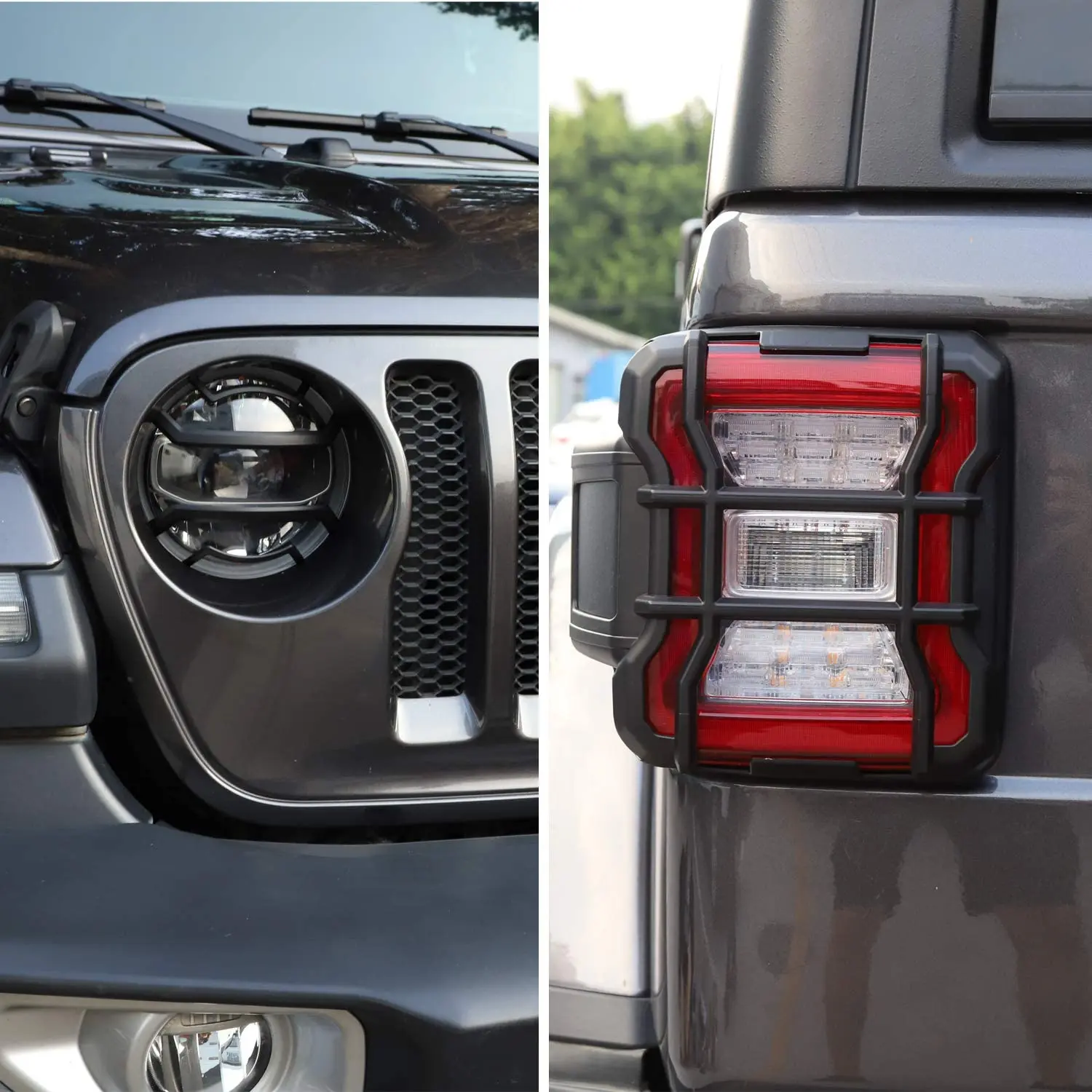 For 2018+ Jeep Wrangler JL JLU Front Headlights & Tail Lights Guard Trim Black, Led Version Anti-dust - Image 5