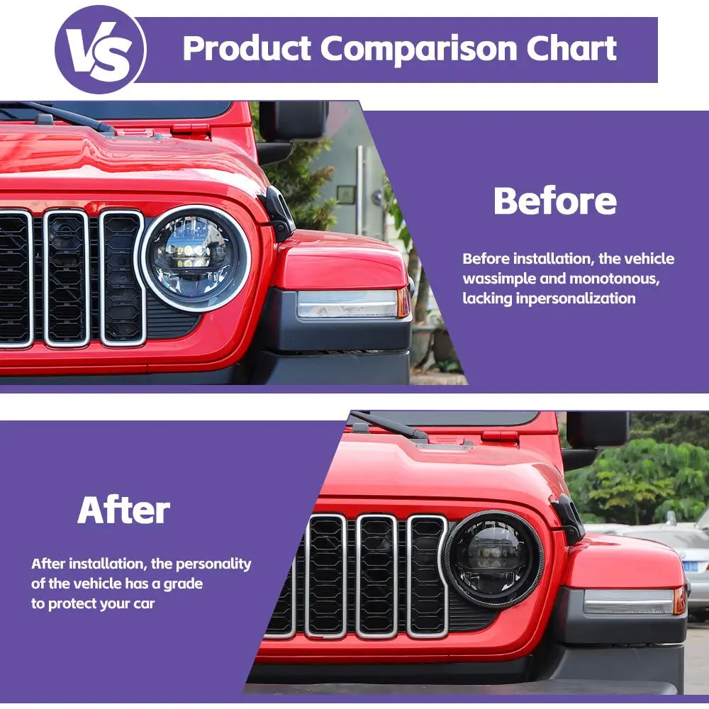 For 2024+ Jeep Wrangler JL/Gladiator JT Front Light Bezels Circle Trim - Image 2