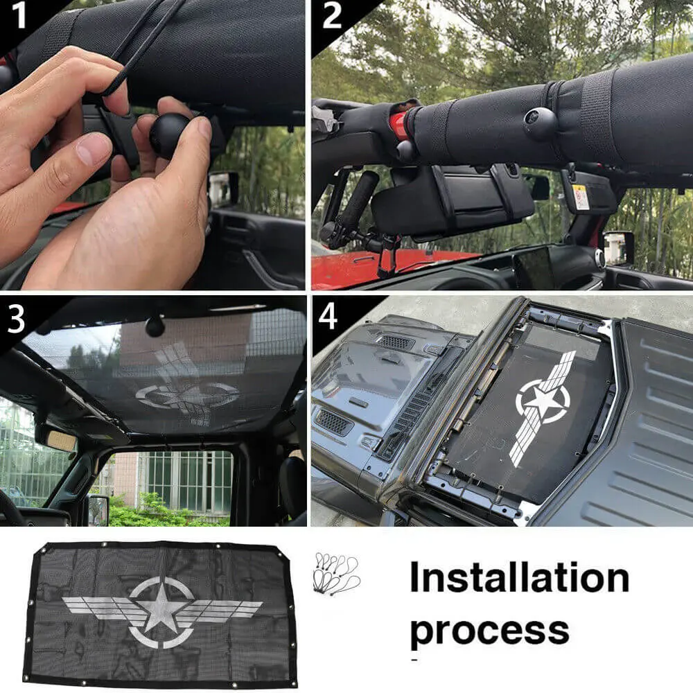 For 2018+ Jeep Wrangler JL JLU Gladiator JT Half-Length Mesh Bikini Top Sunshade – UV Protection Soft Roof Cover - Image 3