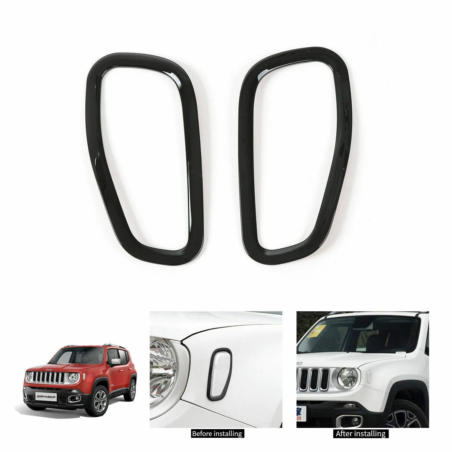 For 2015+ Jeep Renegade Front Side Fender Light Lamp Bezels Trim - Image 2