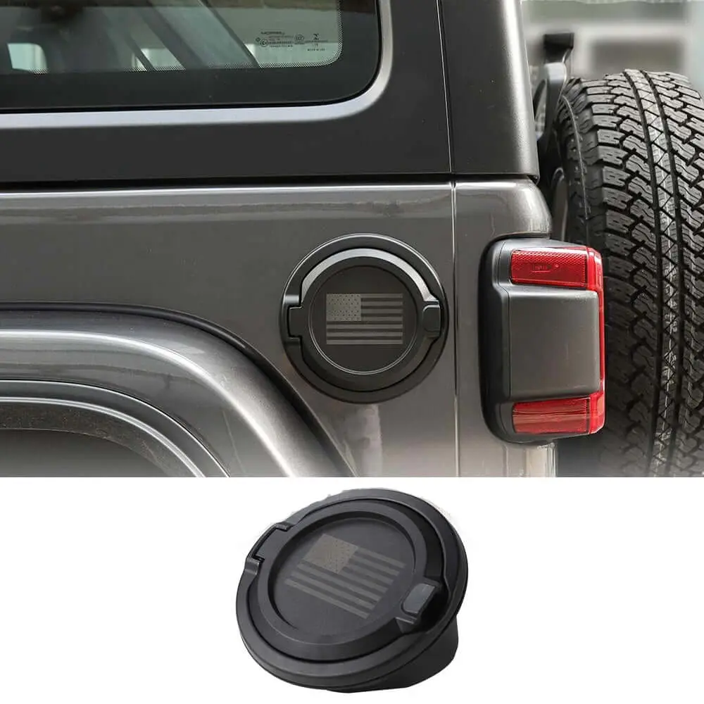 For 2018+ Jeep Wrangler JL JLU Gas Tank Cover Aluminum Alloy Fuel Filler Door Cover US Flag NOT FIT 4XE