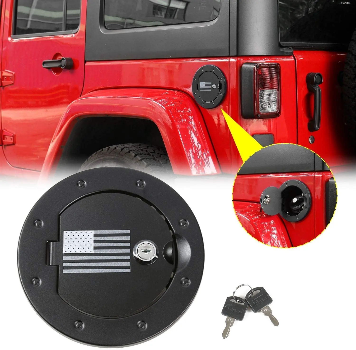 For 2007-2018 Jeep Wrangler JK JKU Door Gas Fuel Filler Tank Locking Cover - Image 5