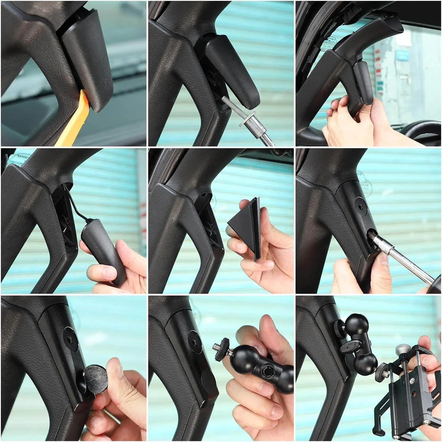 For 2018-2023 Jeep Wrangler JL JLU & Gladiator JT A-Pillar Grab Handle Adjustable Metal Phone Holder Anti-Shake Phone Mount - Image 6