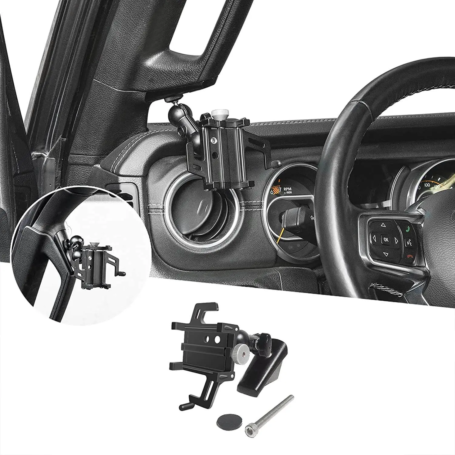 For 2018-2023 Jeep Wrangler JL JLU & Gladiator JT A-Pillar Grab Handle Adjustable Metal Phone Holder Anti-Shake Phone Mount - Image 7