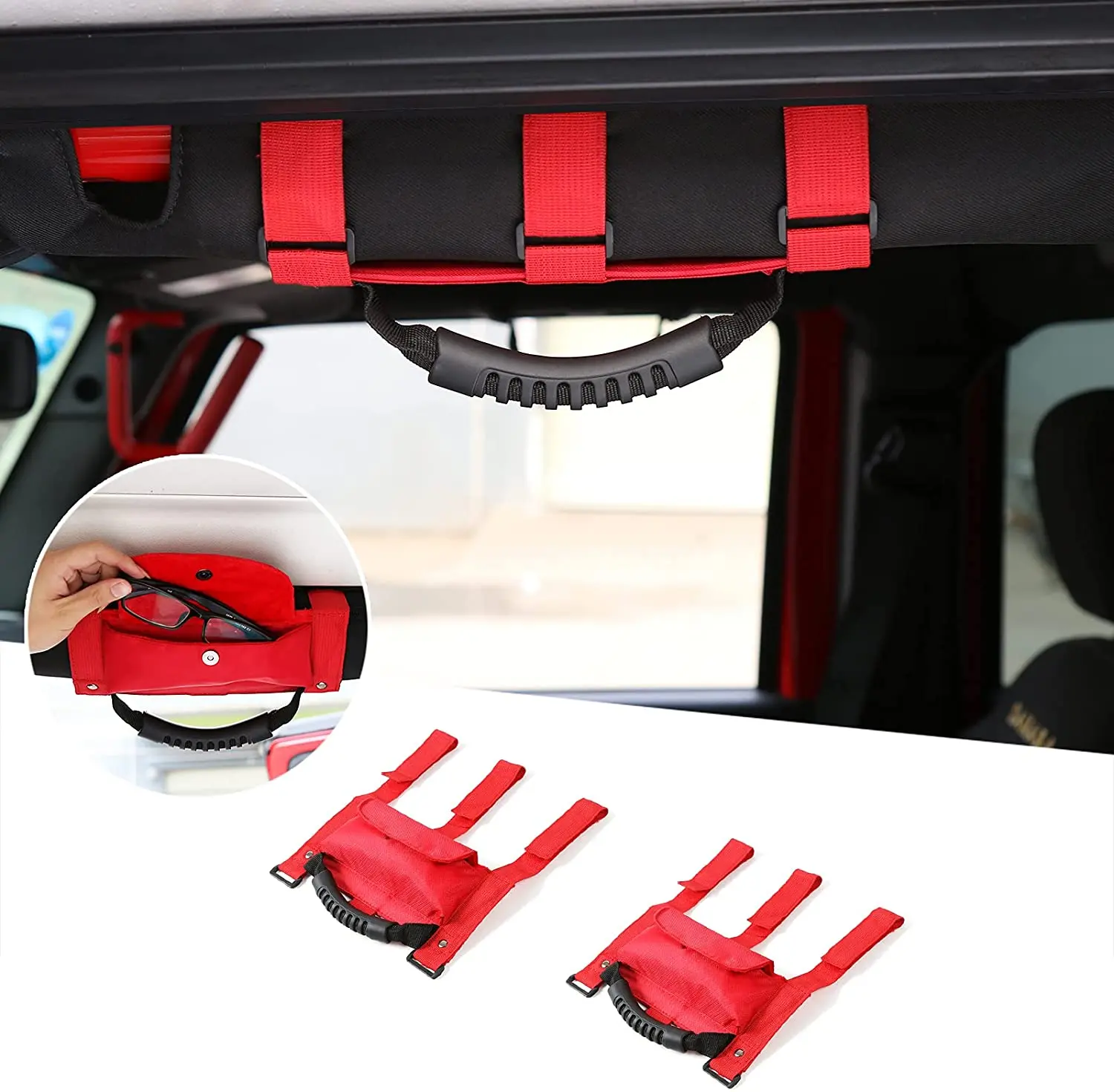 For Jeep Wrangler CJ YJ TJ JK JL &Gladiator JT Heavy Duty Roll Bar Grab Handles with Storage Bag - Image 3