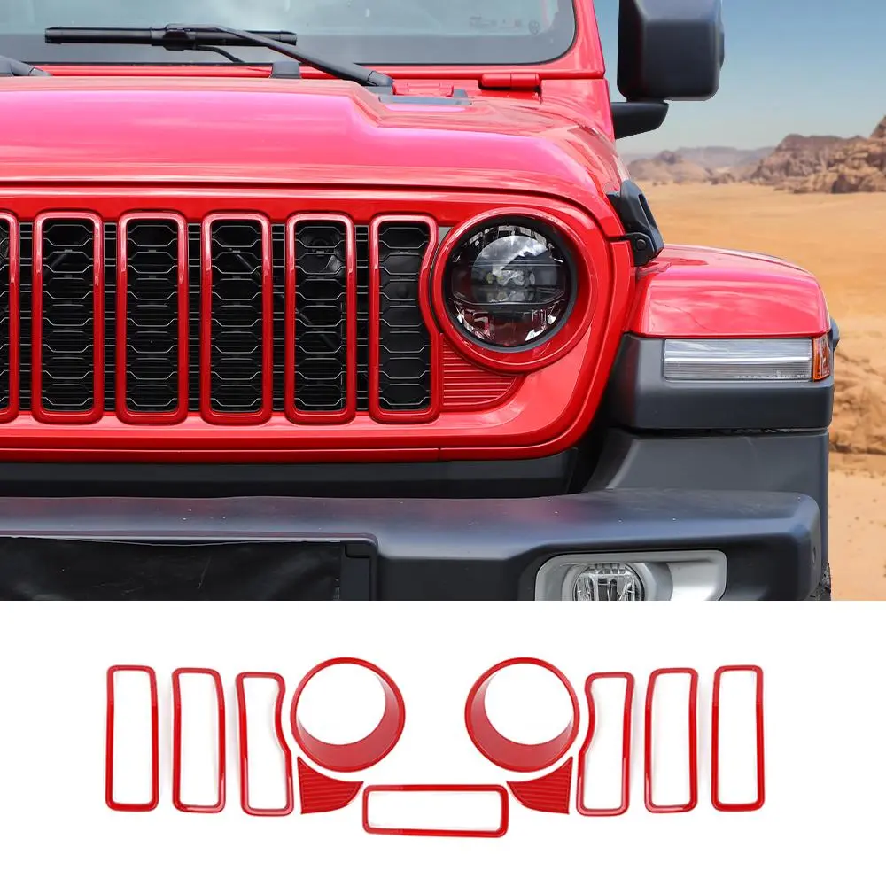 For 2024+ Jeep Wrangler JL/Gladiator JT Grille Insert+Front Headlight Bezels+ Center Mesh Trim Piece