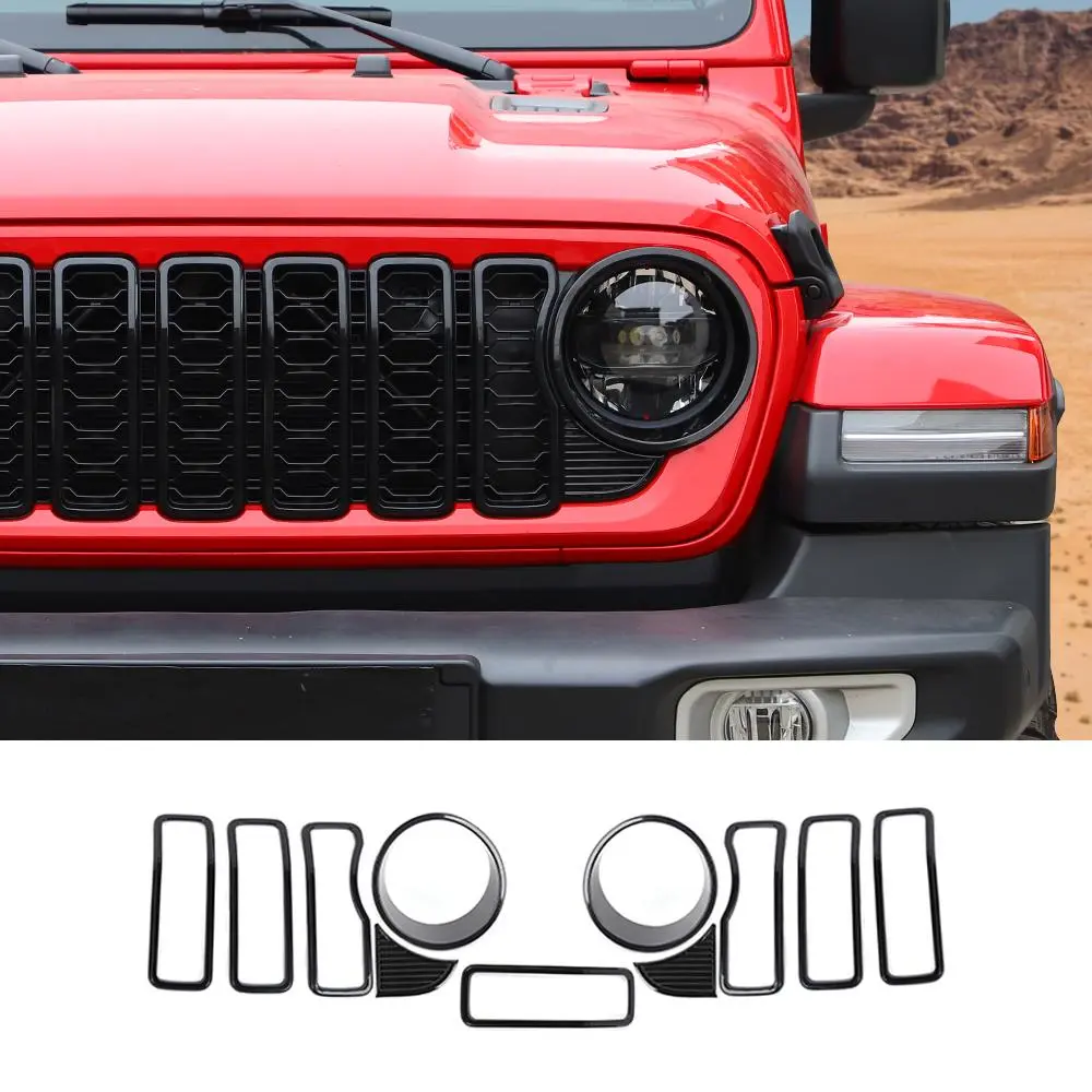 For 2024+ Jeep Wrangler JL/Gladiator JT Grille Insert+Front Headlight Bezels+ Center Mesh Trim Piece - Image 10