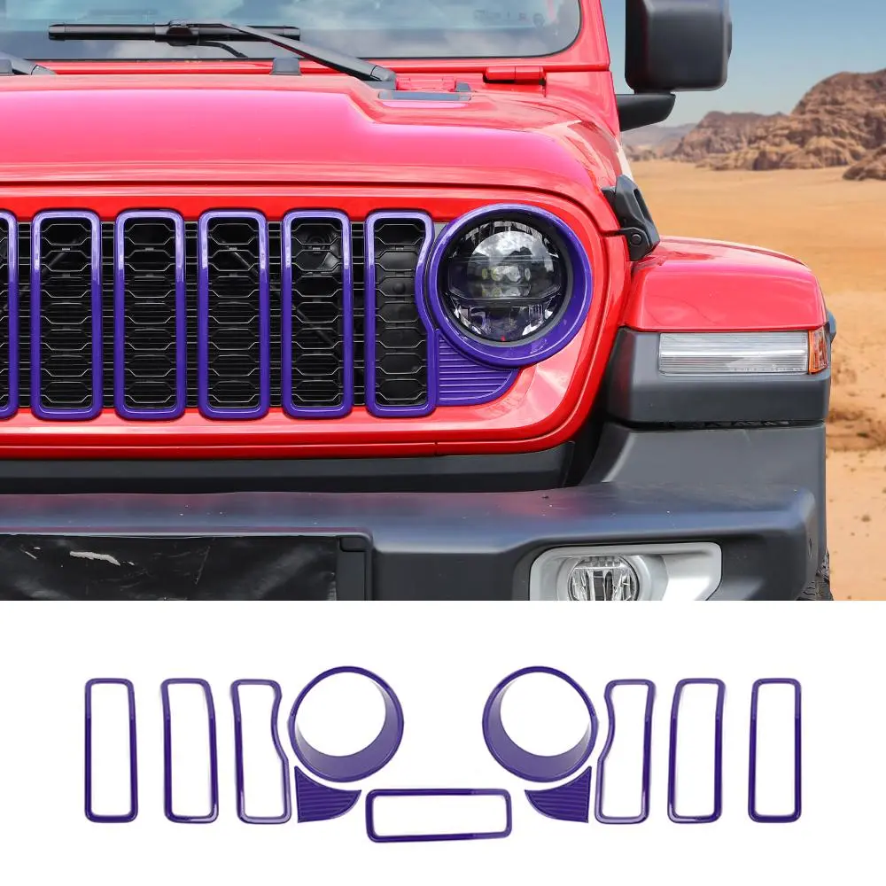 For 2024+ Jeep Wrangler JL/Gladiator JT Grille Insert+Front Headlight Bezels+ Center Mesh Trim Piece - Image 11