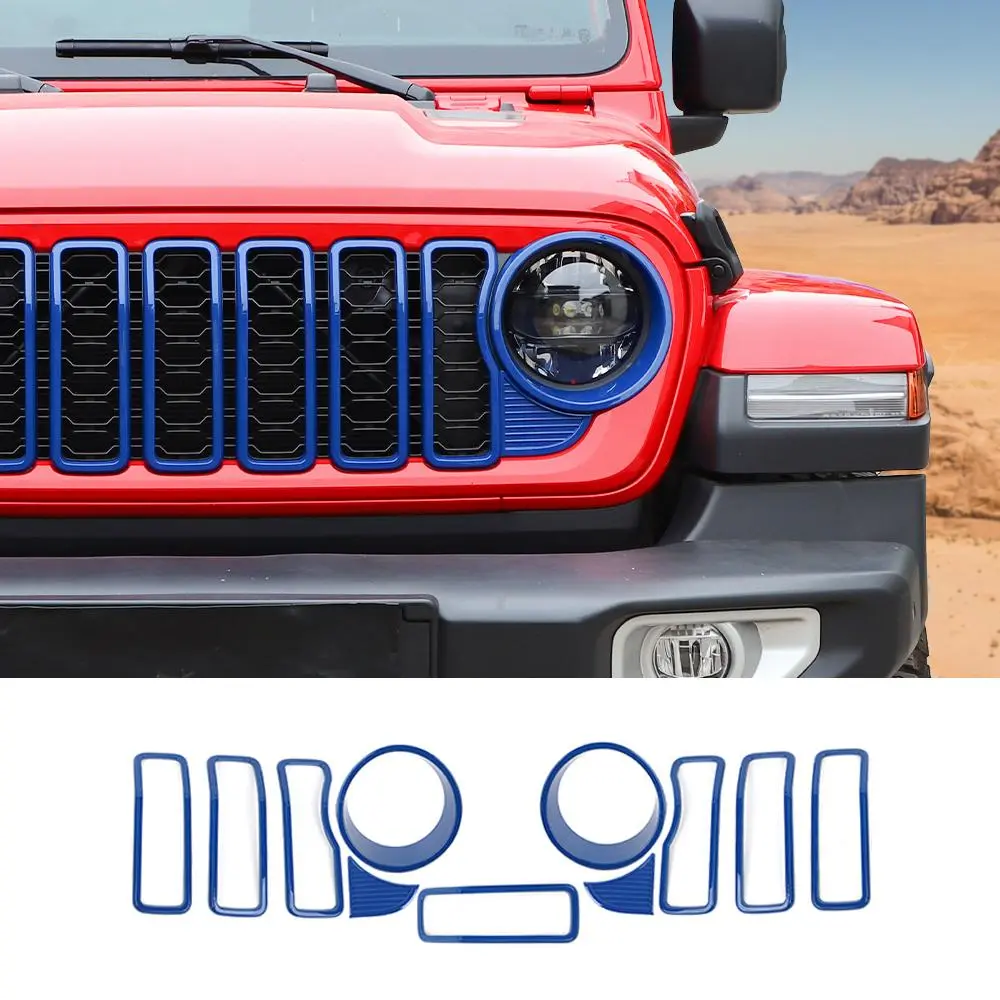 For 2024+ Jeep Wrangler JL/Gladiator JT Grille Insert+Front Headlight Bezels+ Center Mesh Trim Piece - Image 12