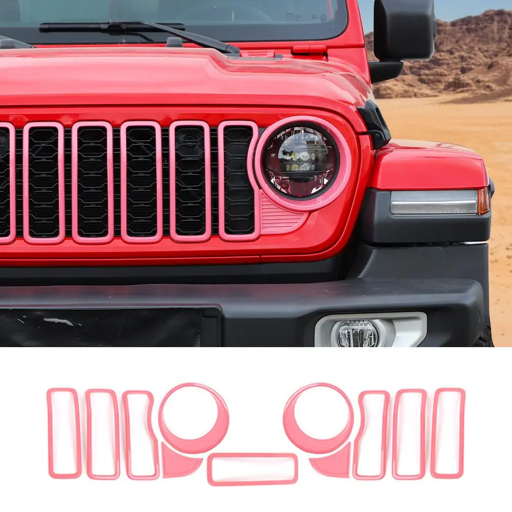 For 2024+ Jeep Wrangler JL/Gladiator JT Grille Insert+Front Headlight Bezels+ Center Mesh Trim Piece - Image 13