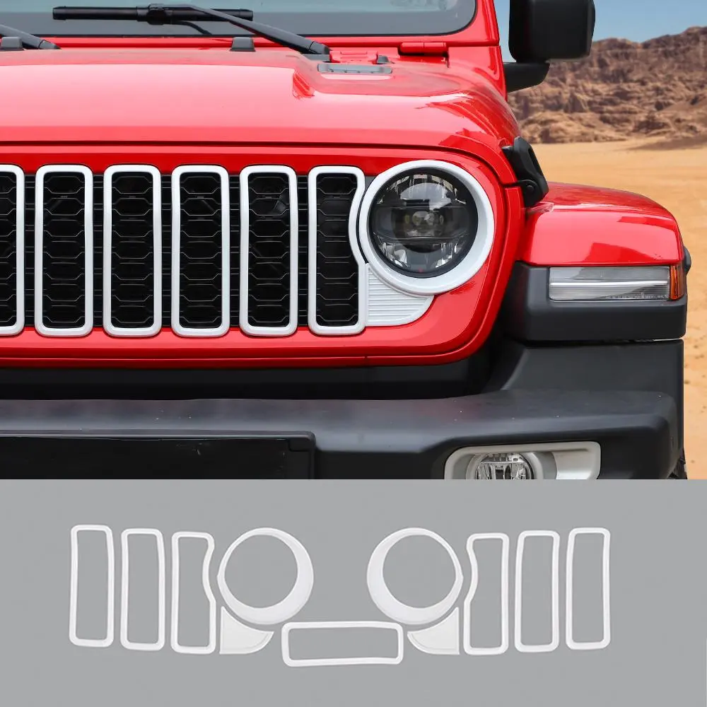 For 2024+ Jeep Wrangler JL/Gladiator JT Grille Insert+Front Headlight Bezels+ Center Mesh Trim Piece - Image 14