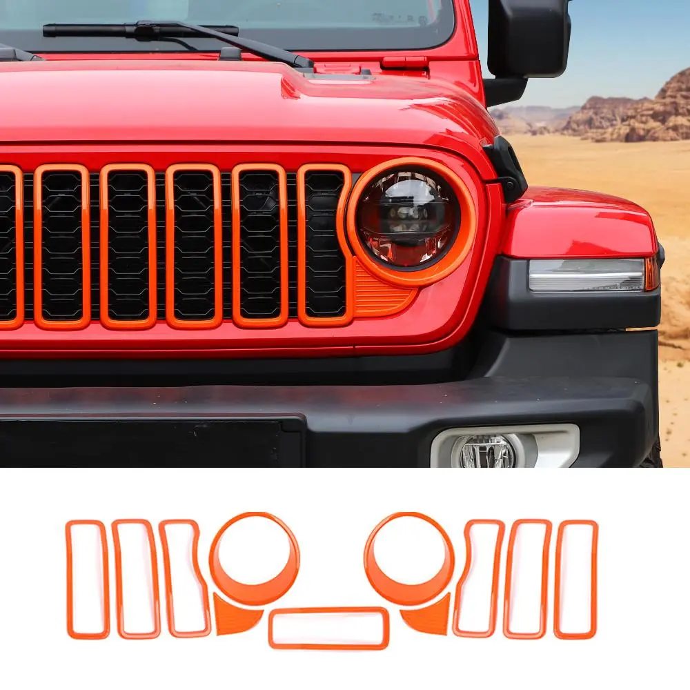For 2024+ Jeep Wrangler JL/Gladiator JT Grille Insert+Front Headlight Bezels+ Center Mesh Trim Piece - Image 15