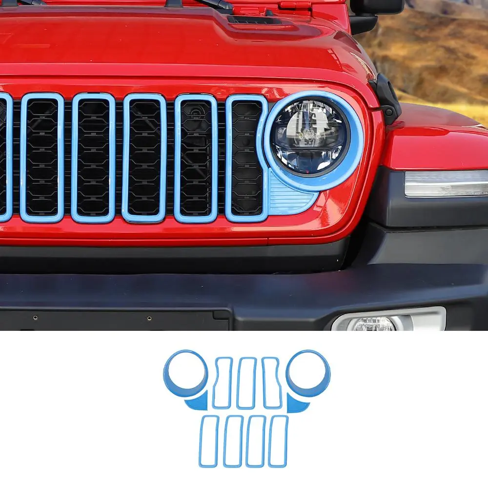 For 2024+ Jeep Wrangler JL/Gladiator JT Grille Insert+Front Headlight Bezels+ Center Mesh Trim Piece - Image 16