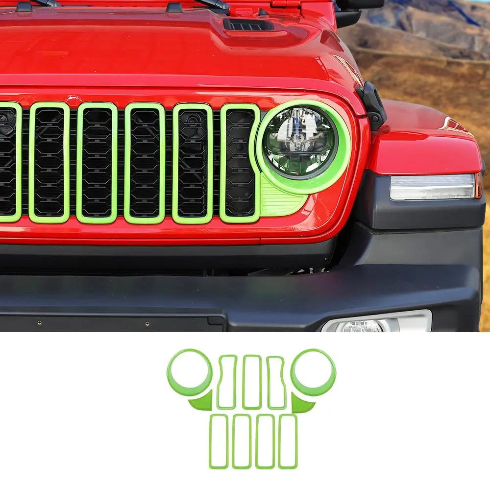 For 2024+ Jeep Wrangler JL/Gladiator JT Grille Insert+Front Headlight Bezels+ Center Mesh Trim Piece - Image 17