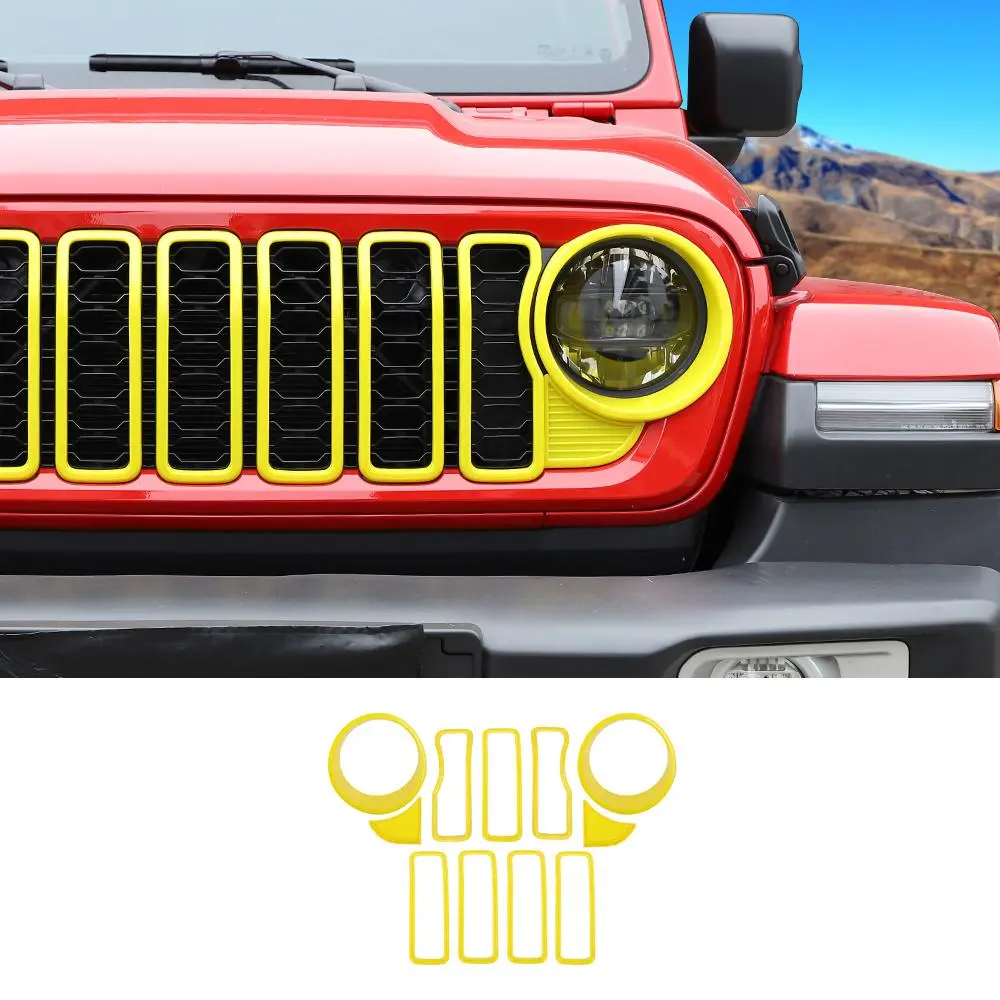 For 2024+ Jeep Wrangler JL/Gladiator JT Grille Insert+Front Headlight Bezels+ Center Mesh Trim Piece - Image 18