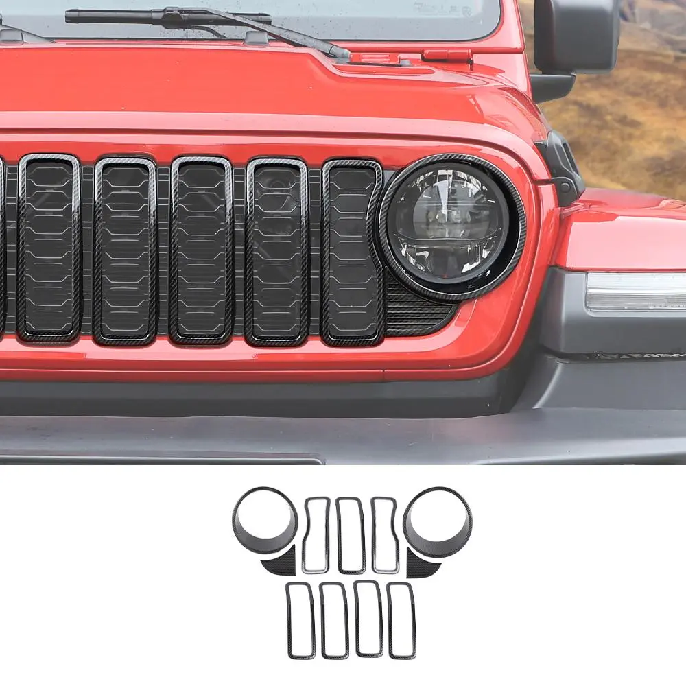 For 2024+ Jeep Wrangler JL/Gladiator JT Grille Insert+Front Headlight Bezels+ Center Mesh Trim Piece - Image 19