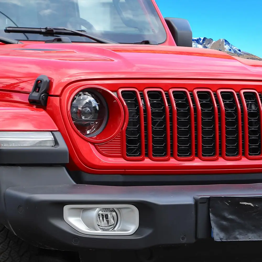 For 2024+ Jeep Wrangler JL/Gladiator JT Grille Insert+Front Headlight Bezels+ Center Mesh Trim Piece - Image 3