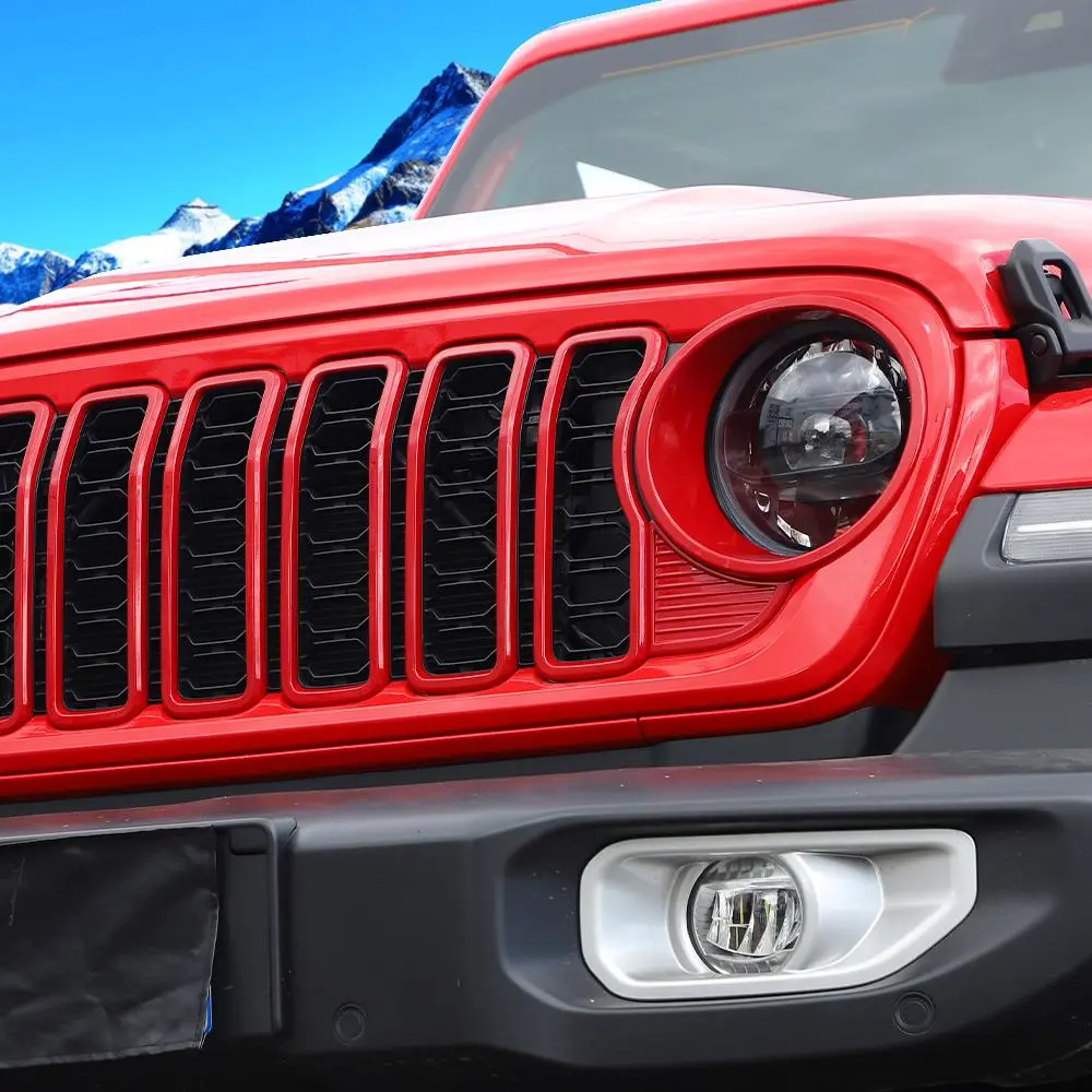 For 2024+ Jeep Wrangler JL/Gladiator JT Grille Insert+Front Headlight Bezels+ Center Mesh Trim Piece - Image 4