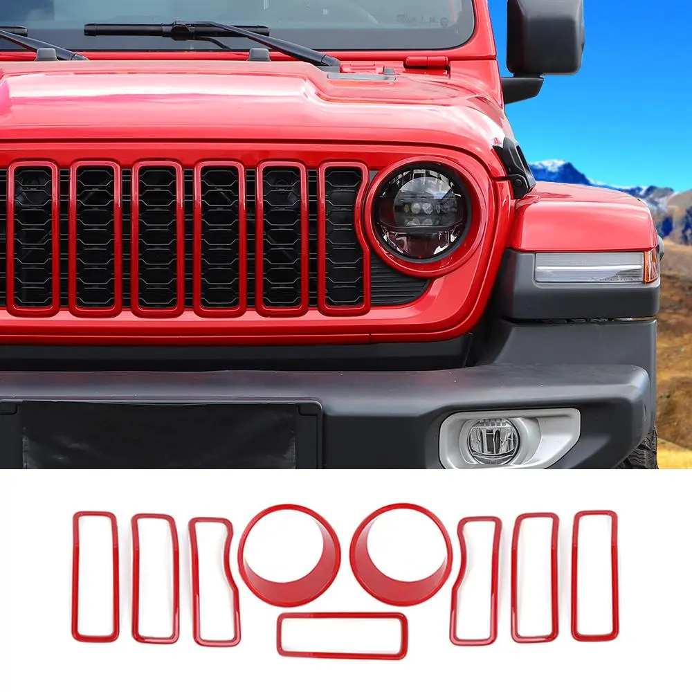 For 2024+ Jeep Wrangler JL/ Gladiator JT Grille Insert + Front Headlight Bezels Trim