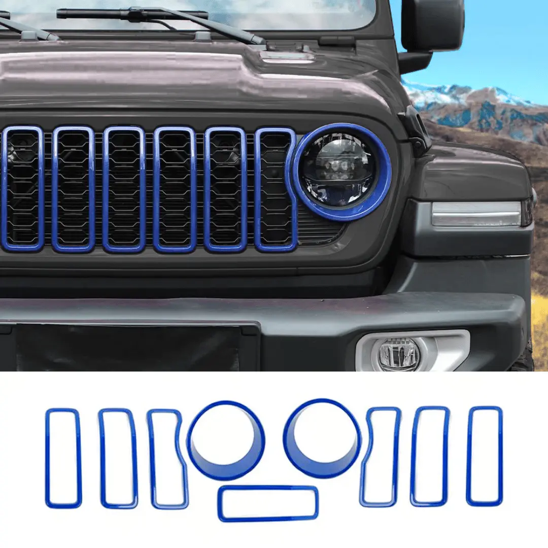For 2024+ Jeep Wrangler JL/ Gladiator JT Grille Insert + Front Headlight Bezels Trim - Image 11