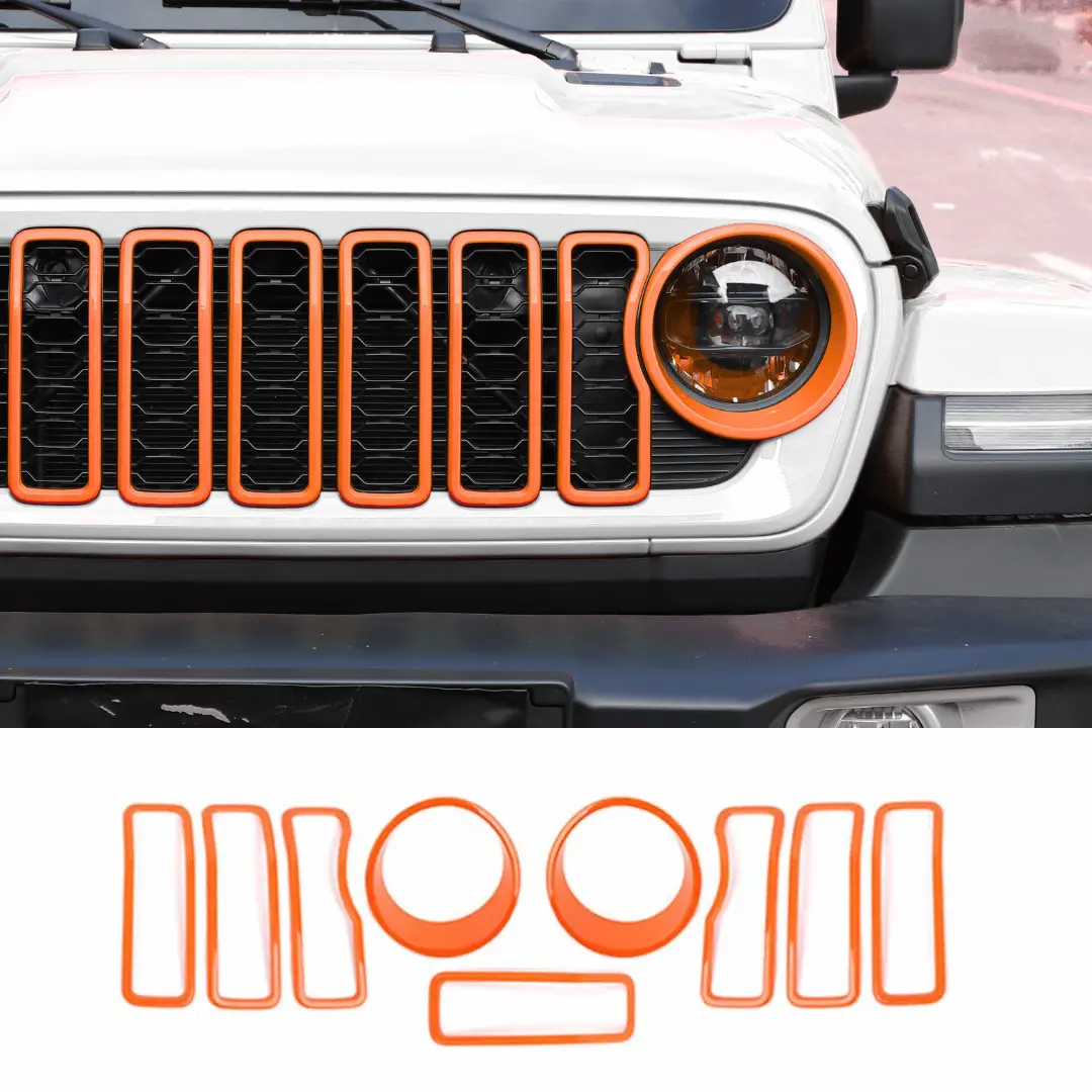 For 2024+ Jeep Wrangler JL/ Gladiator JT Grille Insert + Front Headlight Bezels Trim - Image 14