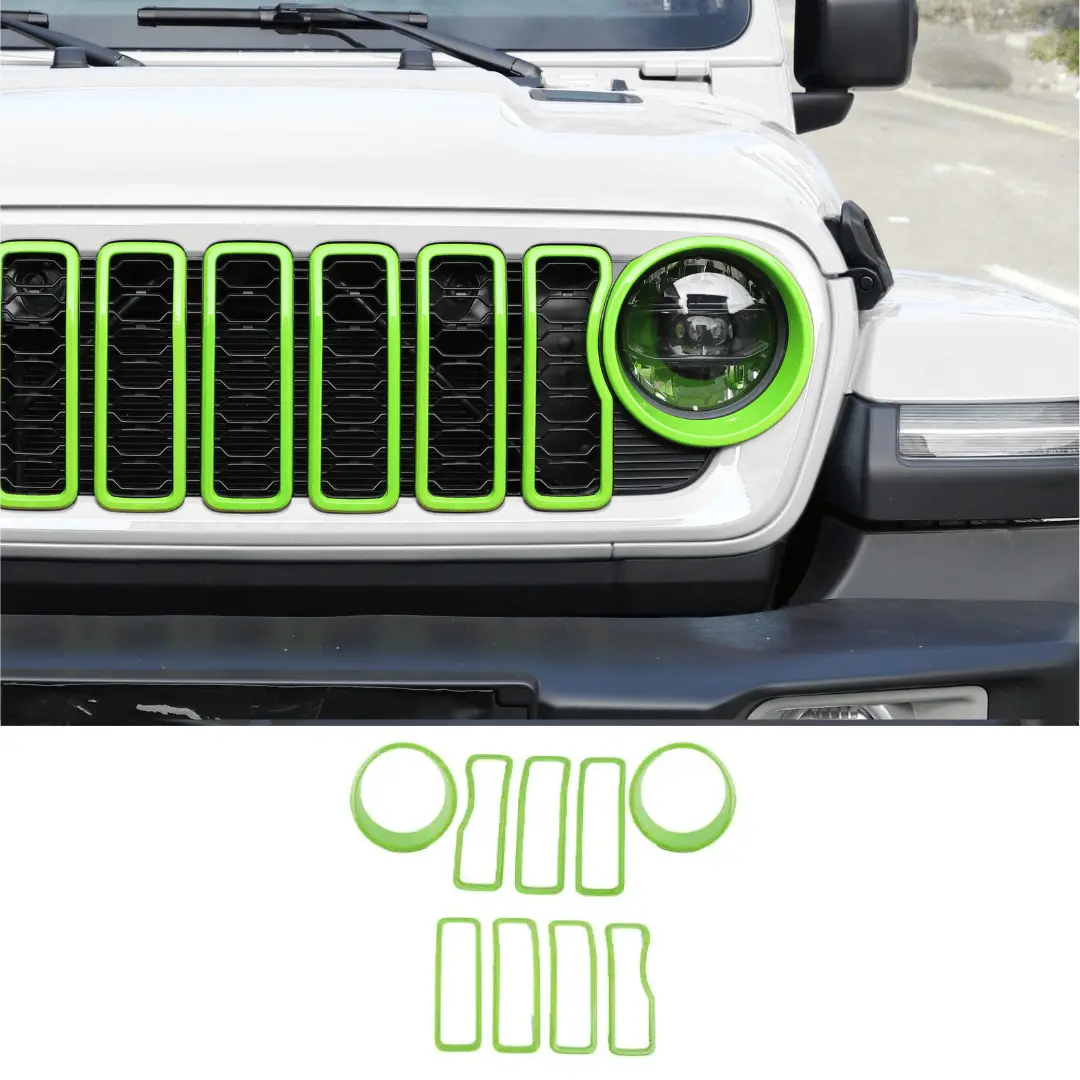 For 2024+ Jeep Wrangler JL/ Gladiator JT Grille Insert + Front Headlight Bezels Trim - Image 16