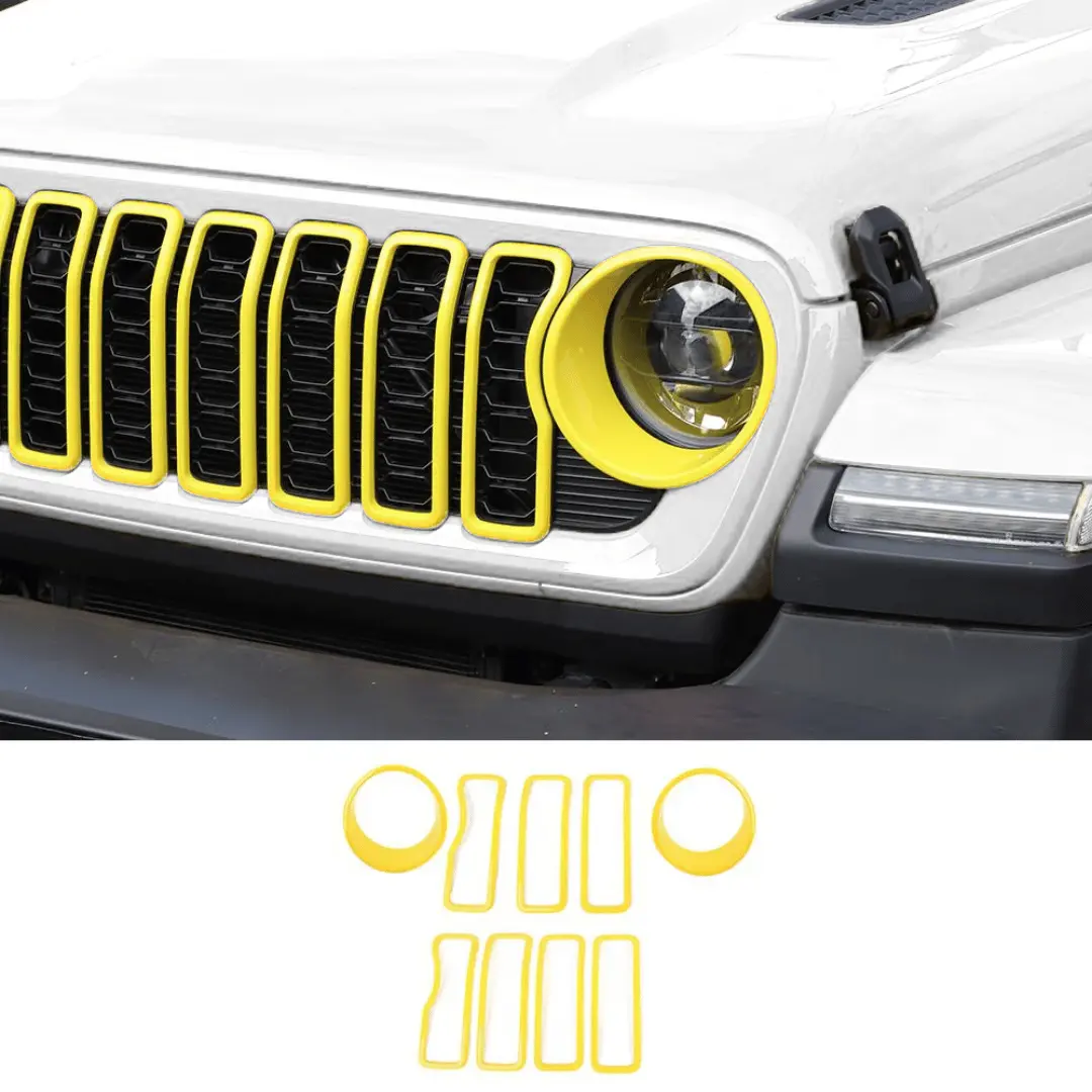 For 2024+ Jeep Wrangler JL/ Gladiator JT Grille Insert + Front Headlight Bezels Trim - Image 18