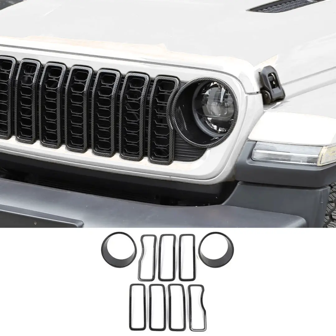 For 2024+ Jeep Wrangler JL/ Gladiator JT Grille Insert + Front Headlight Bezels Trim - Image 19