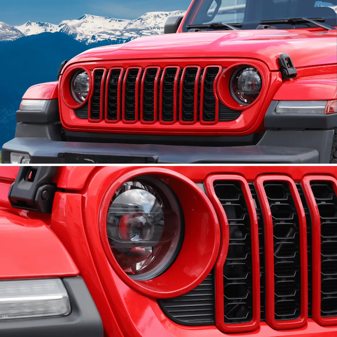 For 2024+ Jeep Wrangler JL/ Gladiator JT Grille Insert + Front Headlight Bezels Trim - Image 4