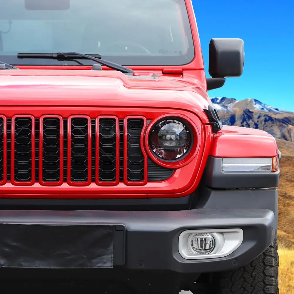 For 2024+ Jeep Wrangler JL/ Gladiator JT Grille Insert + Front Headlight Bezels Trim - Image 6